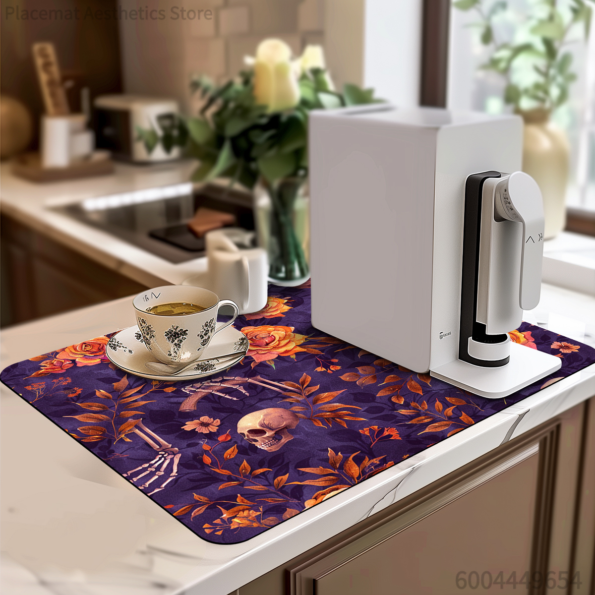 Bar Mat Rubber - Coffee Cup Drying Mat Halloween Skull