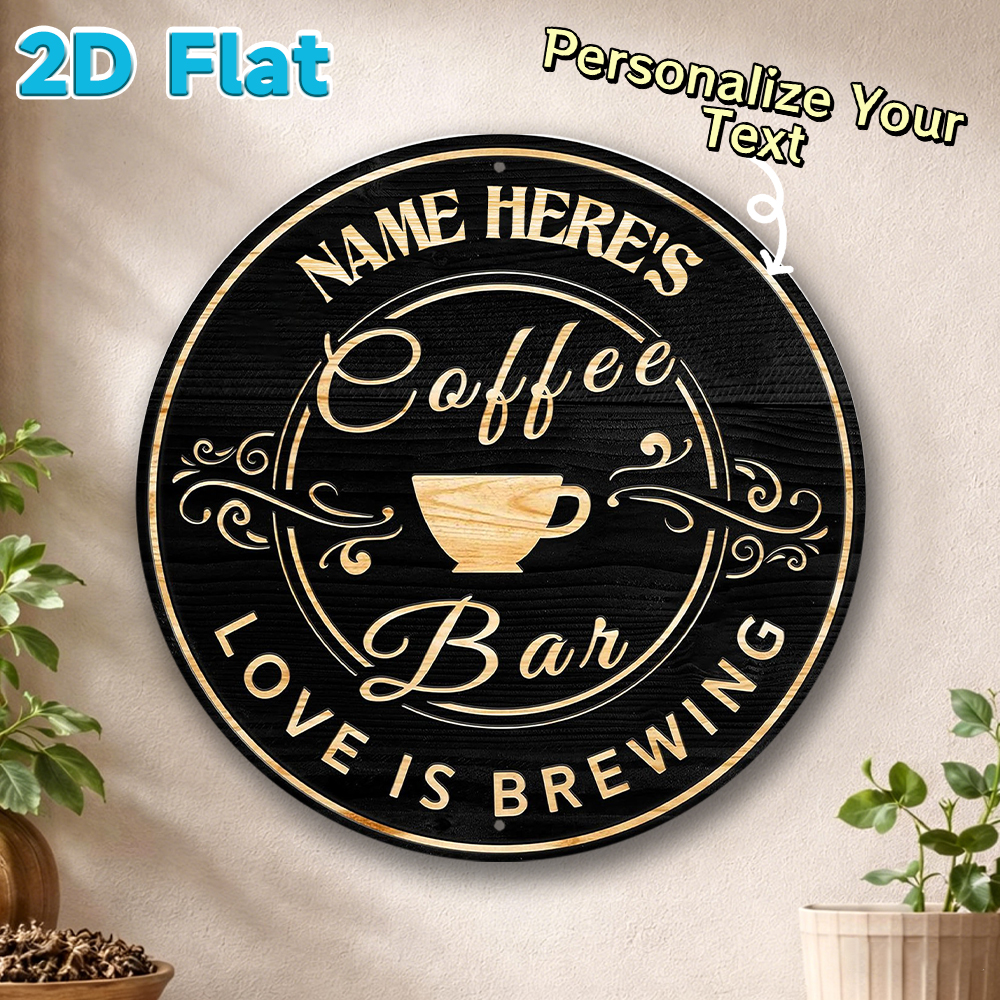 Home Bar Cafe - Custom Name Coffee Bar Round Metal