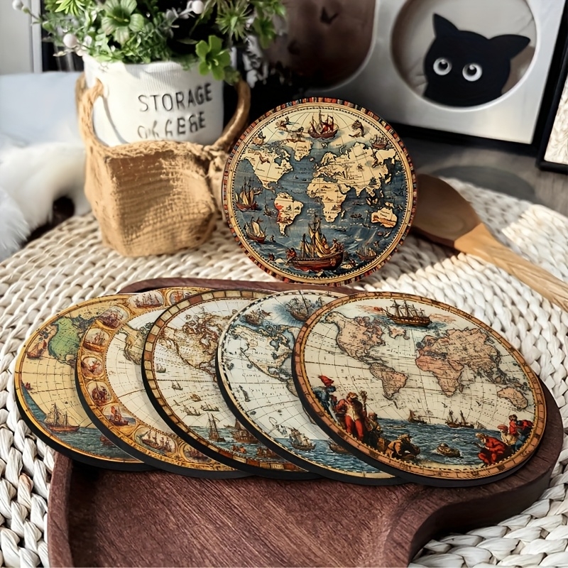 Home Bar Setup - 2D Retro World Map Coaster Set