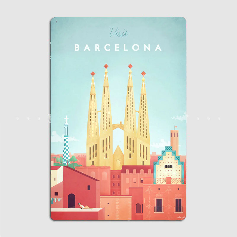 Home Barcelona - Barcelona Tourist Attractions Retro Posters Metal