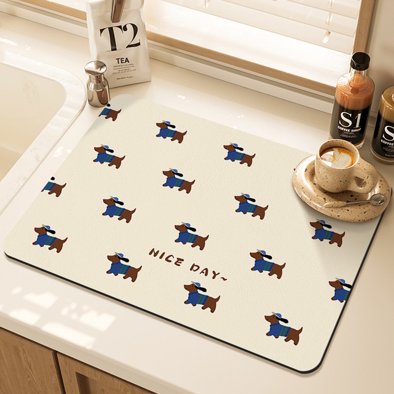 Cartoon Pug Pattern Printed Ki - Bar Mat Rubber 리뷰 및 가격