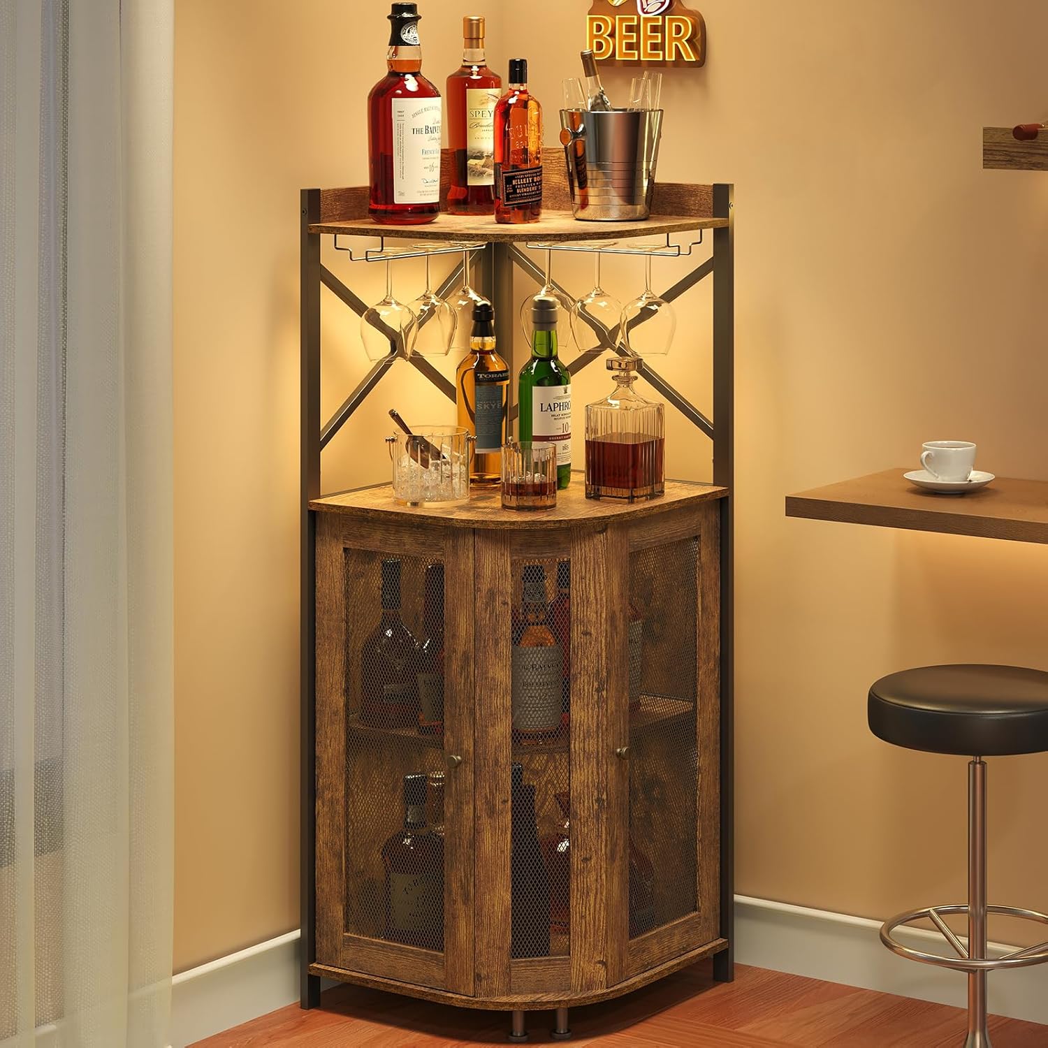 Corner LED Bar Cabinet with Gl - Home Bar Shelves 리뷰 및 가격