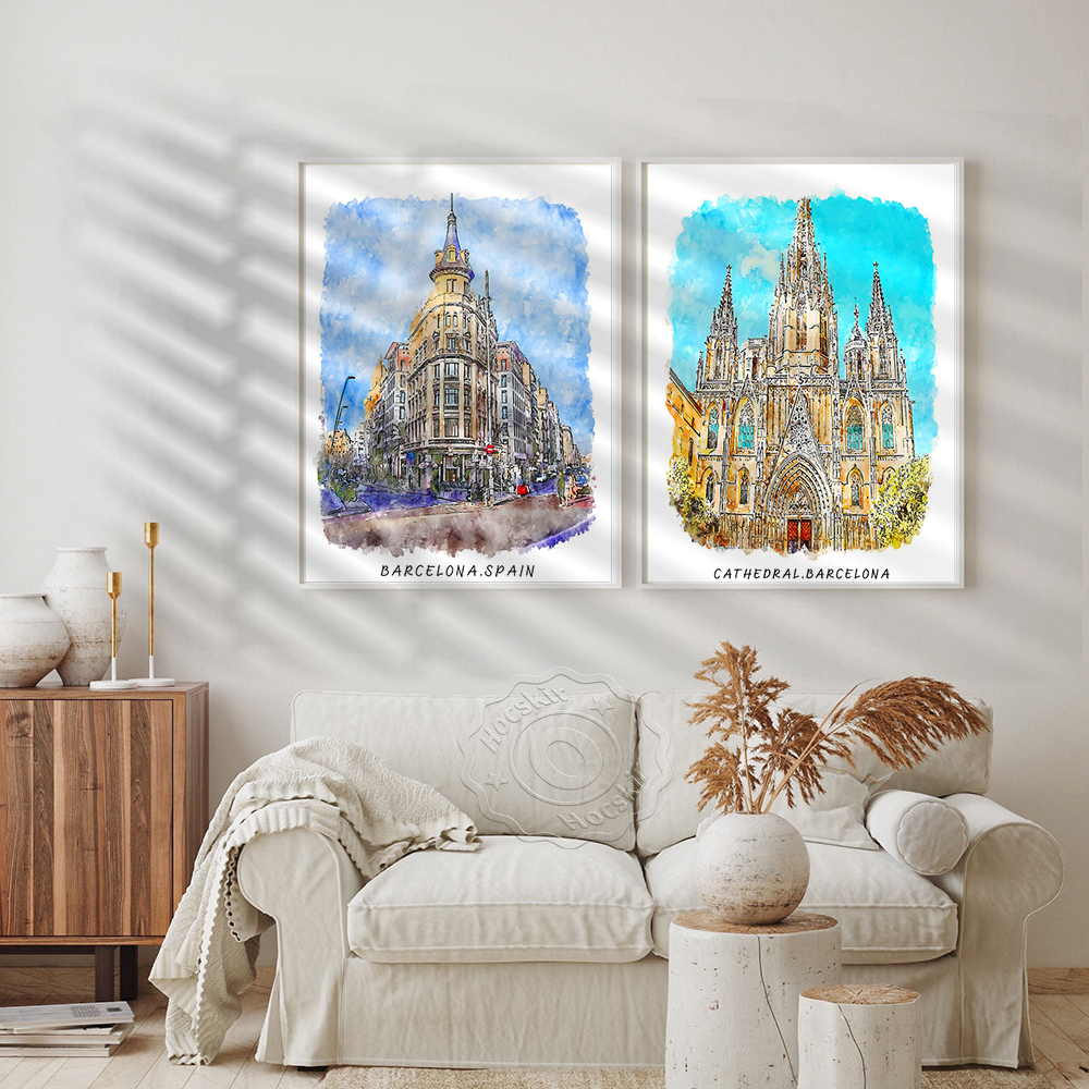 Watercolor Print, World Travel - Home Barcelona 리뷰 및 가격