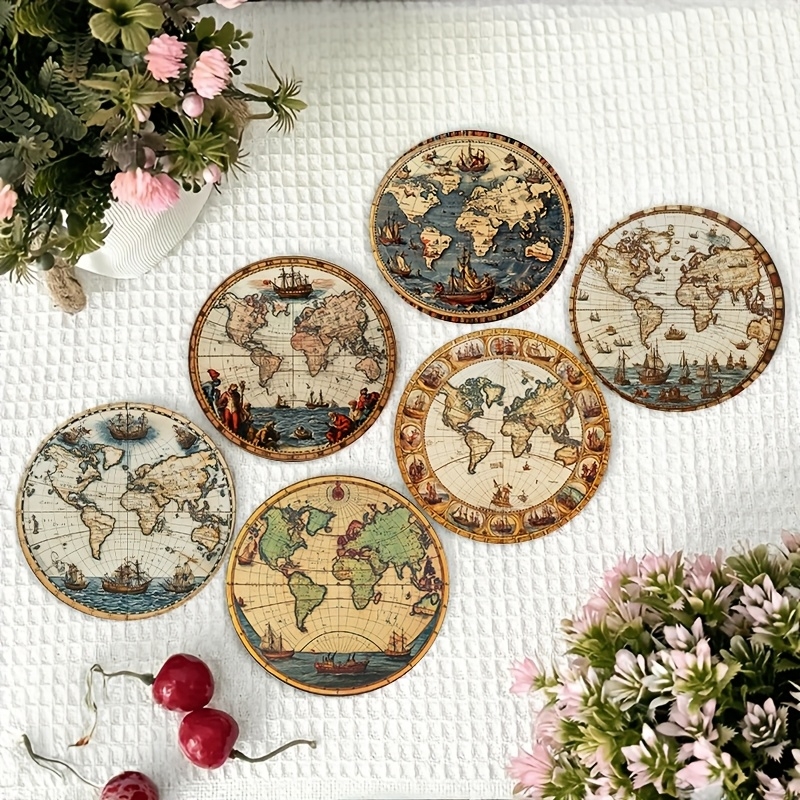 2D Retro World Map Coaster Set - Home Bar Setup 리뷰 및 가격