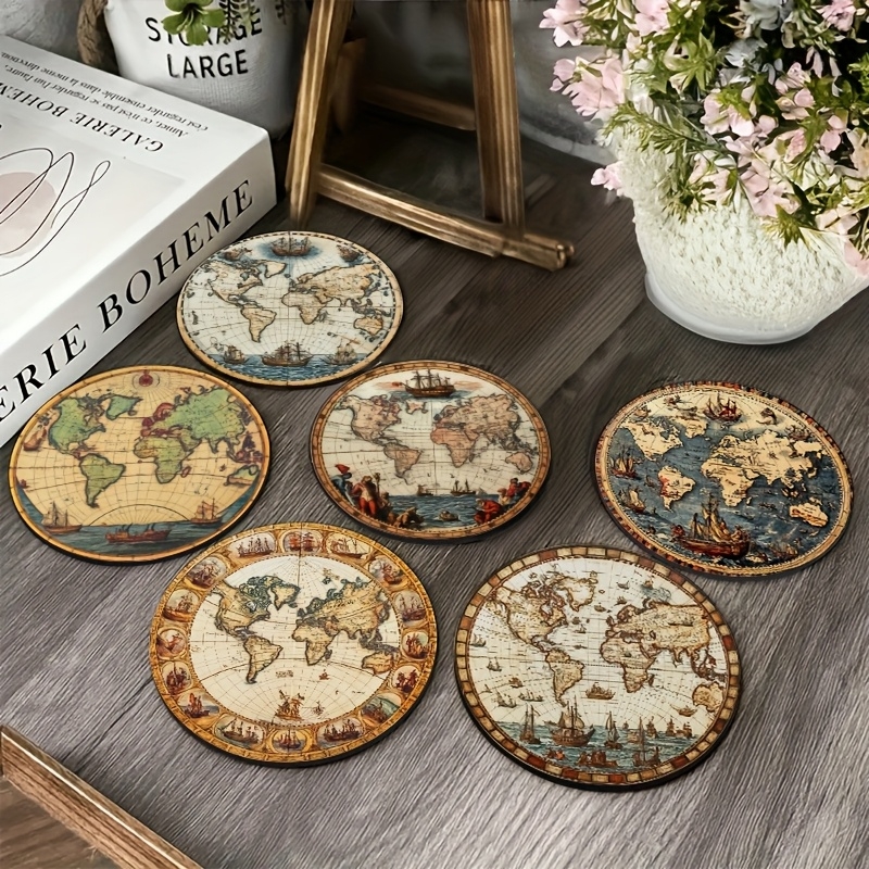 2D Retro World Map Coaster Set - Home Bar Setup 리뷰 및 가격
