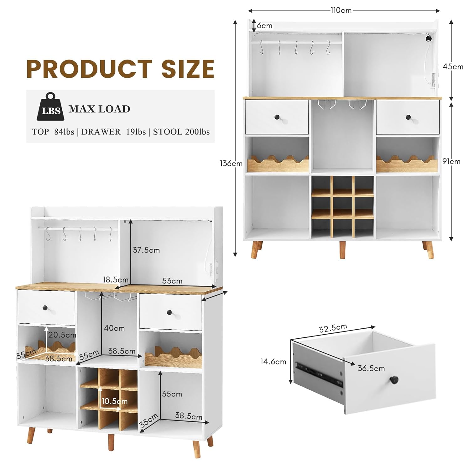 Wine Bar Cabinet with Power Ou - Home Bar Shelves 리뷰 및 가격