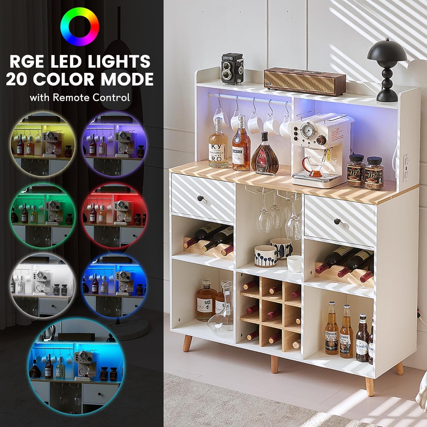 Wine Bar Cabinet with Power Ou - Home Bar Shelves 리뷰 및 가격